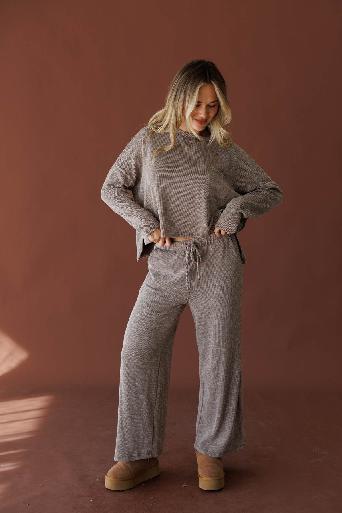 Grey knit long sleeve top