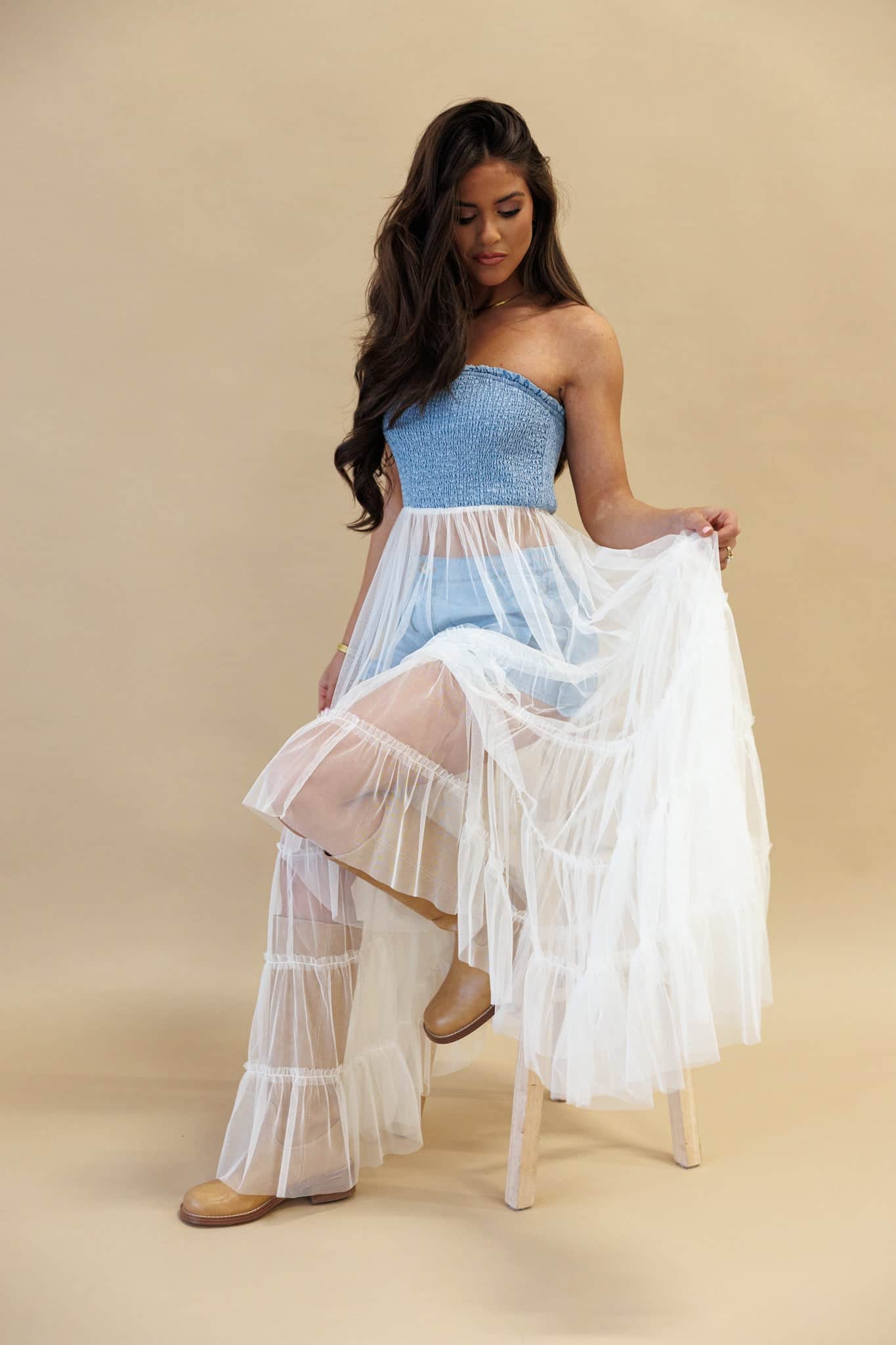 Chambray Tulle Top
