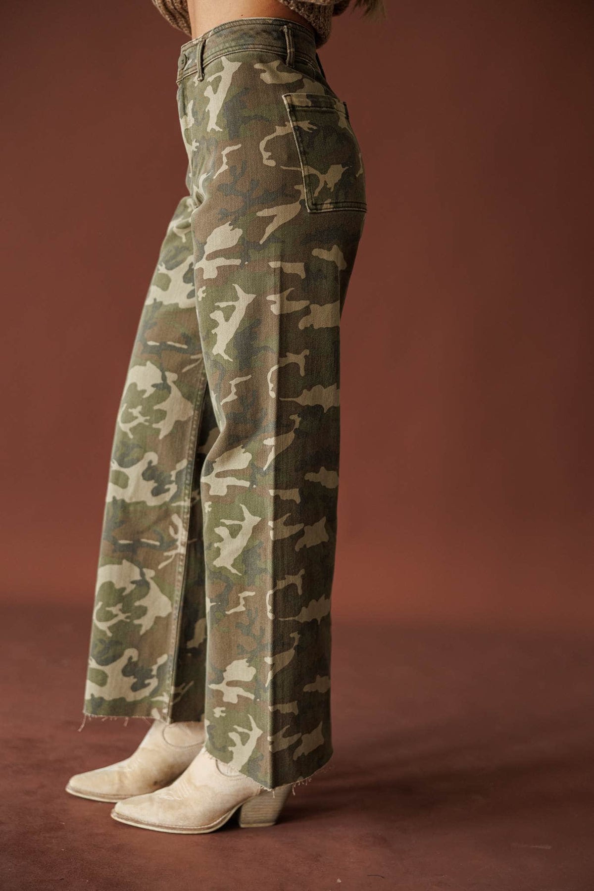 Urban Camo Pants, in camouflage, side view of the straight leg