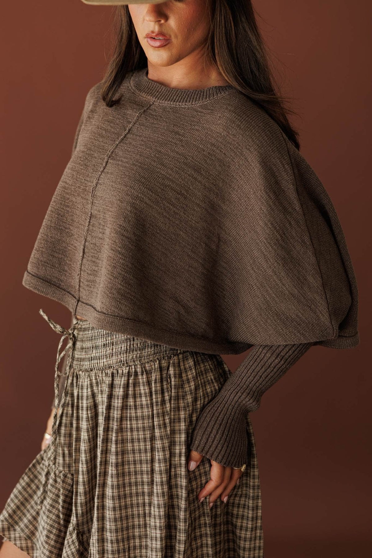 Quiet Morning Mock Neck Sweater, in stone, side view of the wide sleeve