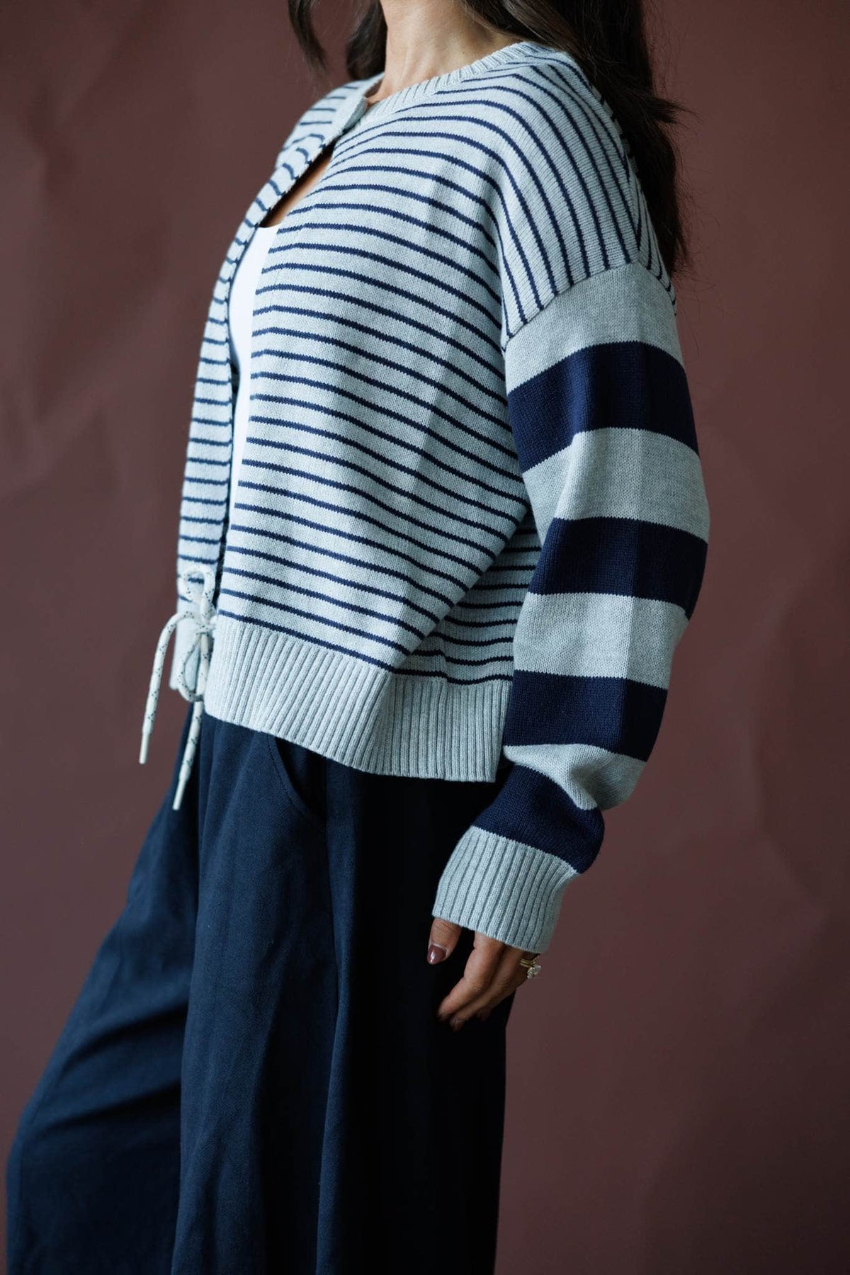 Navy and cream stripe cardigan
