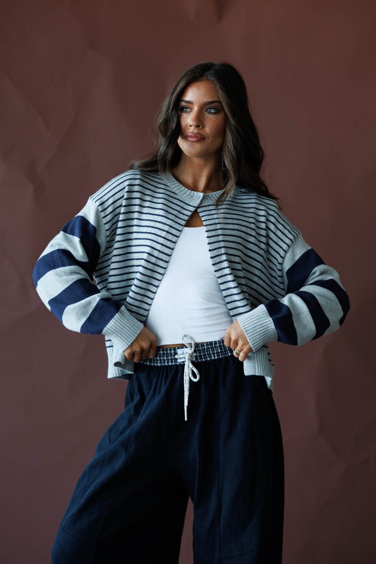 Navy and cream stripe cardigan