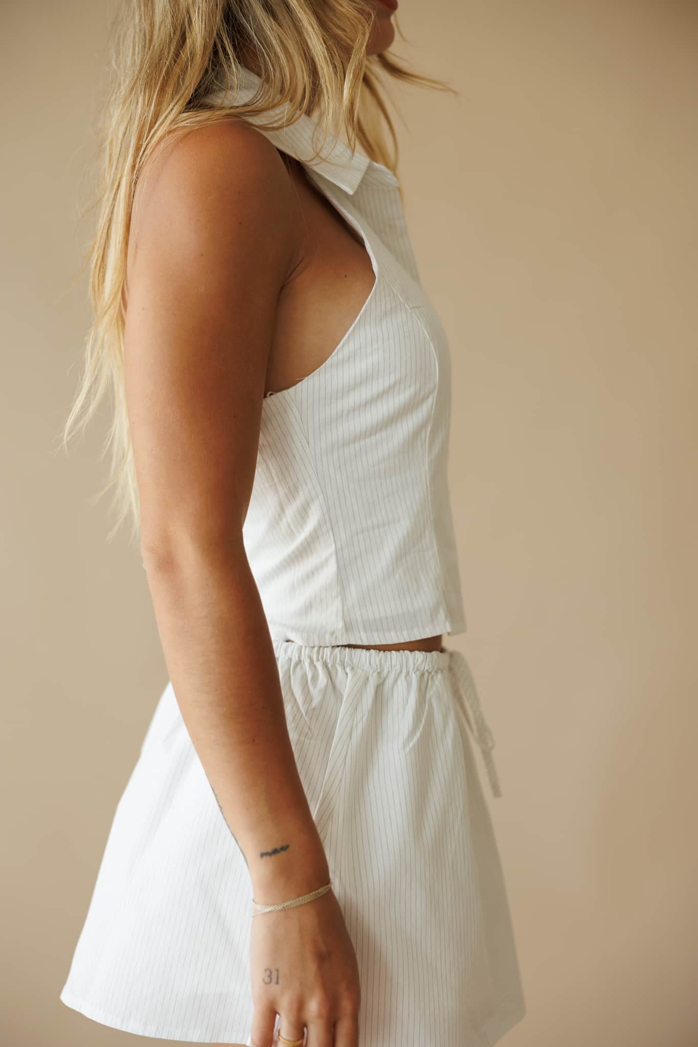 White Collar Halter Top