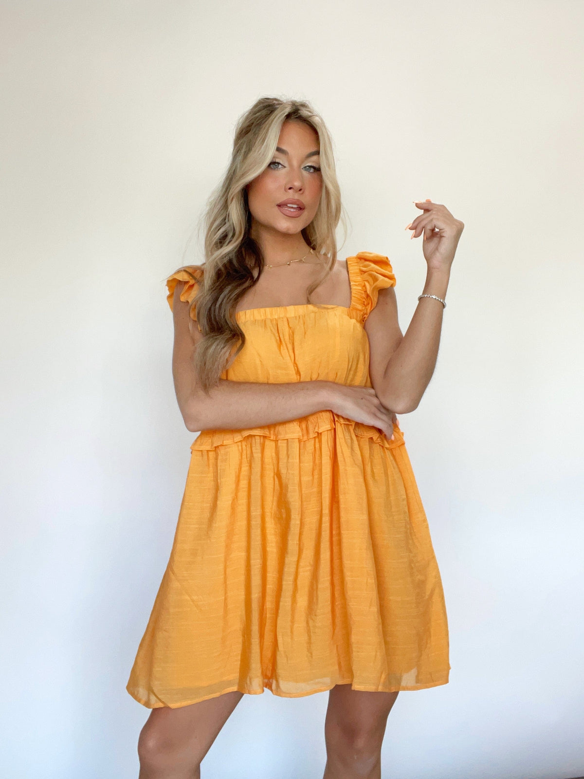 ILD1203 tangerine ruffle dress BLUE BLUSH